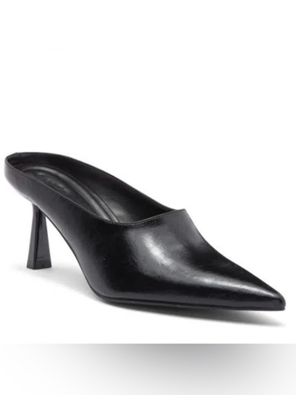 Black Pointed-Toe Leather Mule Heels - Women